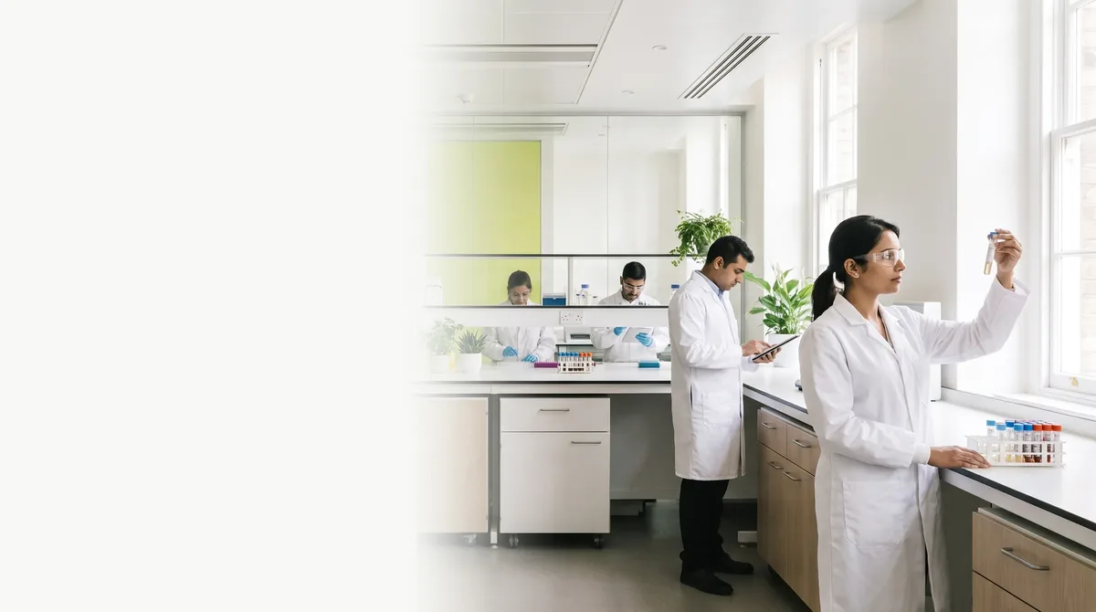 Analysts at work in a modern testing laboratory